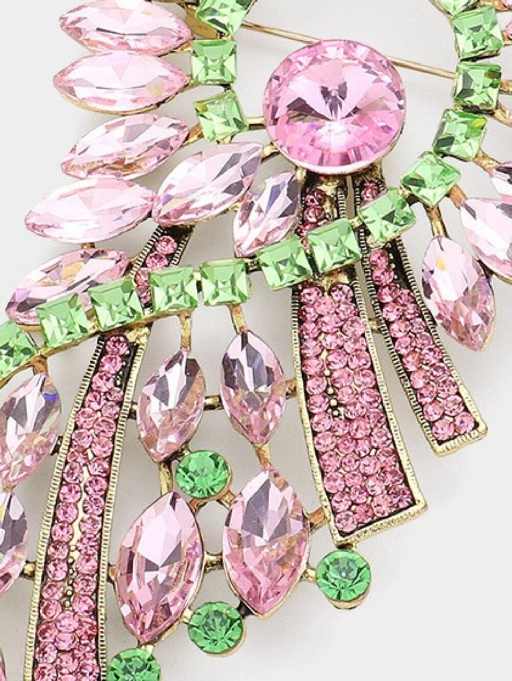 Pink Green Rhinestone Crystal Abstract Cluster Brooch Pin Statement Accessory - Picture 3 of 3